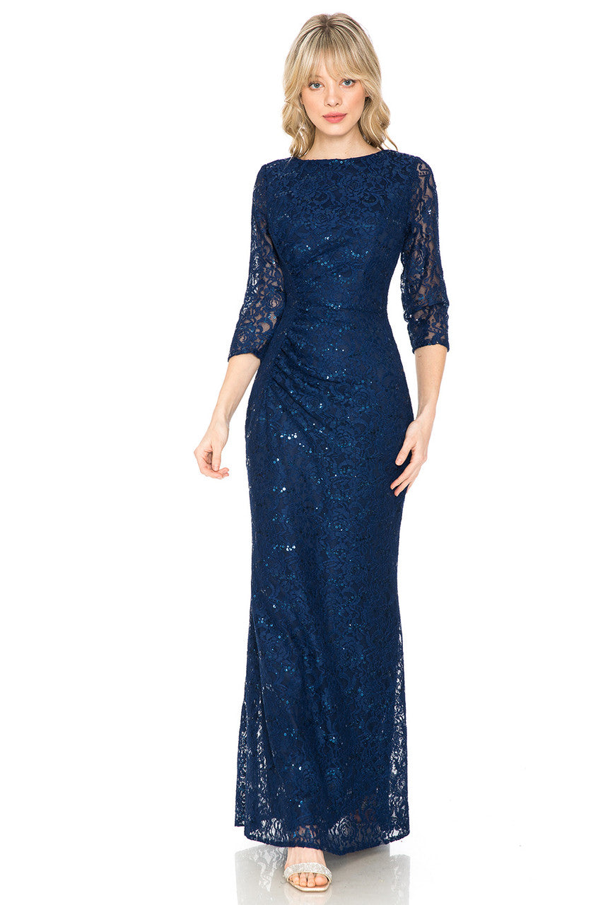 Mother of the Bride Dresses Long Sequin Formal Lace Mother of the Bride Dress Lenovia 5239 Navy Blue