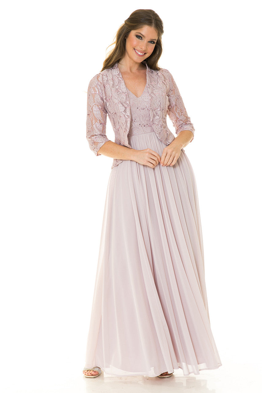 Mother of the Bride Dresses Long Formal Glitter Lace Mother of the Bride Dress Lenovia 5237 Dusty Rose