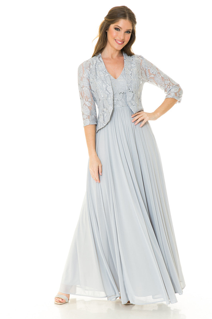 Mother of the Bride Dresses Long Formal Glitter Lace Mother of the Bride Dress Lenovia 5237 Silver