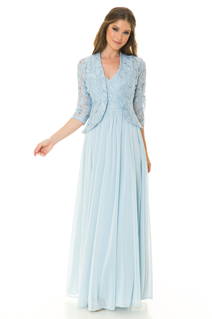 Mother of the Bride Dresses Long Formal Glitter Lace Mother of the Bride Dress Lenovia 5237 Powder Blue