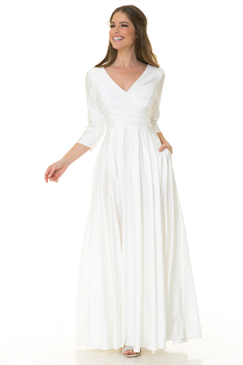 Wedding Dresses Wedding Long Bridal Pleated Dress Lenovia 5243 Ivory