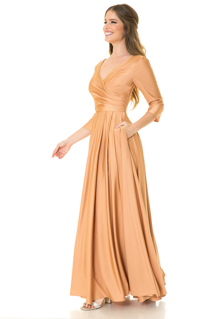 Mother of the Bride Dresses Formal Long Pleated Mother of the Bride Dress Lenovia 5243 Mocha