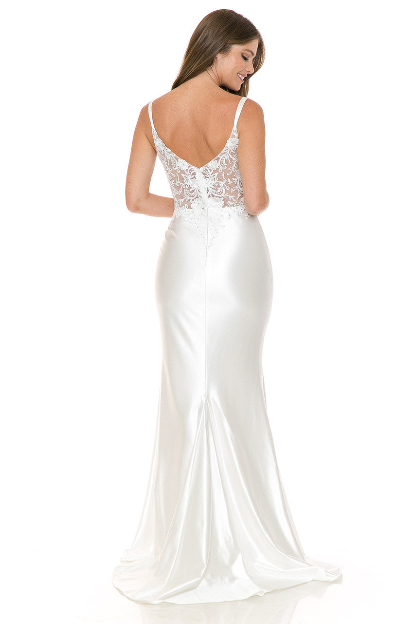 Wedding Dresses Long Beaded Wedding Lace Slit Dress Lenovia 8175 Ivory