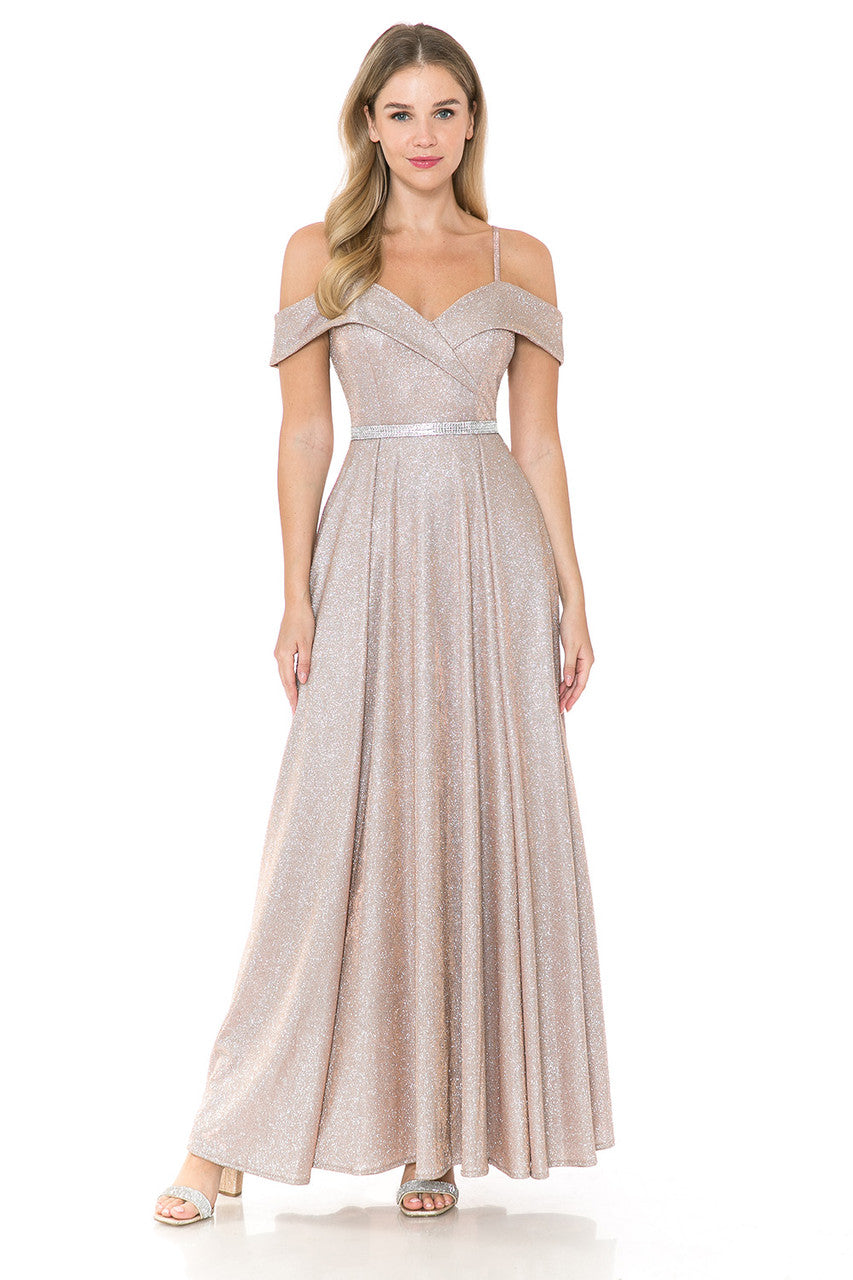 Prom Dresses Long Pleated Formal Metallic Prom Dress Lenovia 5236 Blush