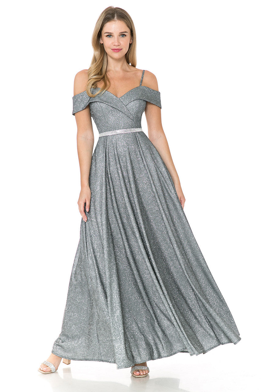 Prom Dresses Long Pleated Formal Metallic Prom Dress Lenovia 5236 Steel Silver