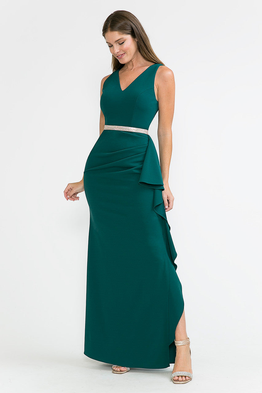 Prom Dresses Ruffle Formal Slit Long Prom Dress Lenovia 5287 Hunter Green