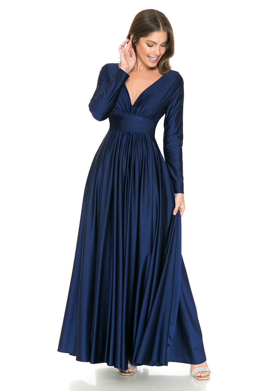 Formal Dresses Long Sleeve A Line Formal Dress Lenovia 5231 Navy Blue
