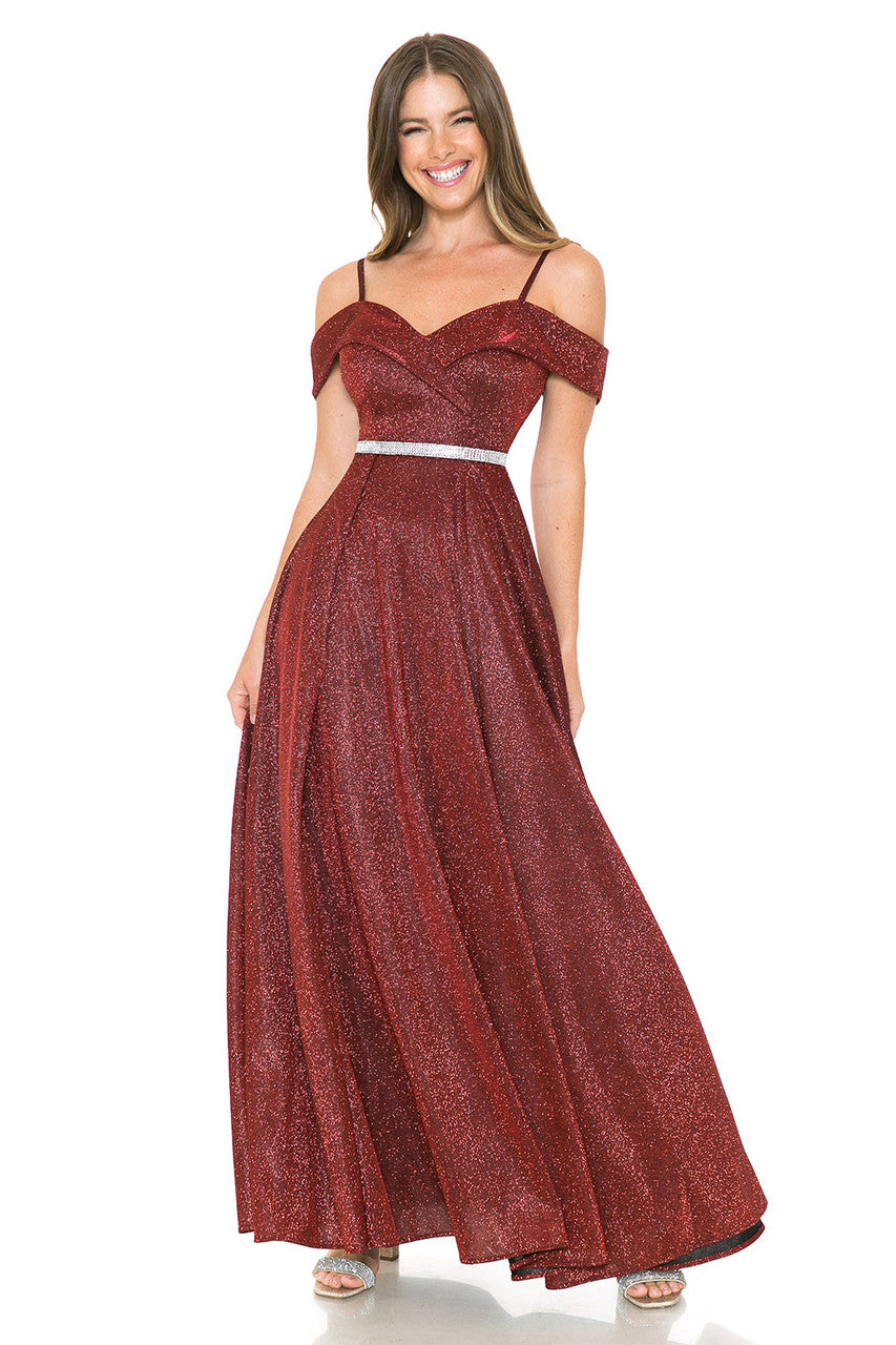 Prom Dresses Long Pleated Formal Metallic Prom Dress Lenovia 5236 Wine