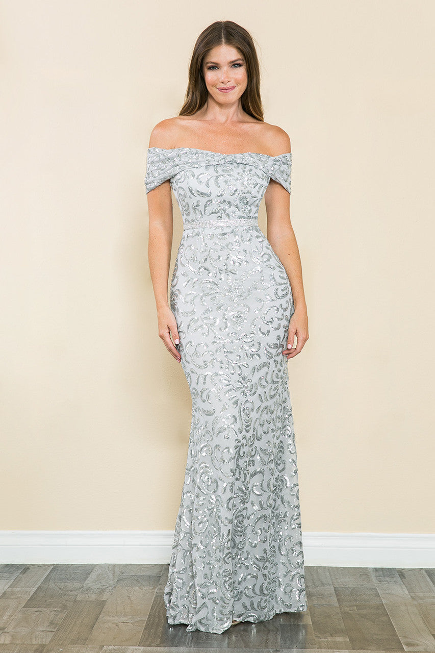 Prom Dresses Long Formal Sequin Prom Dress Lenovia 5210 Silver