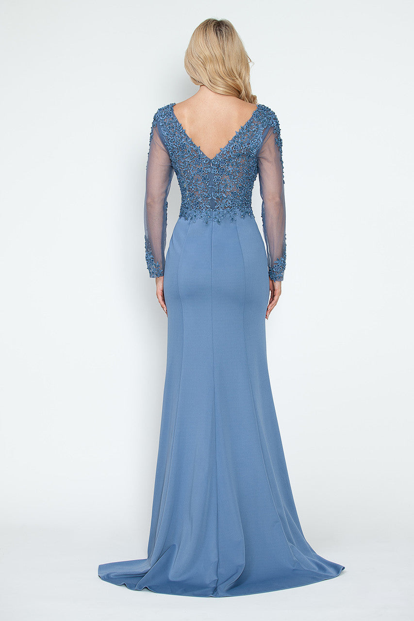 Mother of the Bride Dresses Long Sleeve Formal Beaded Mother of the Bride Dress Lenovia 8323 Denim Blue