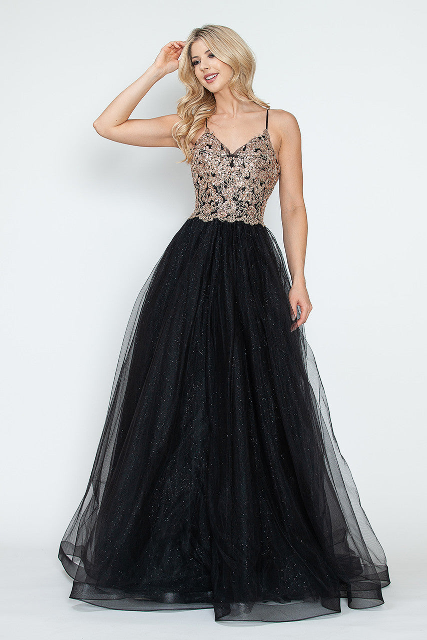 Prom Dresses Long A Line Prom Formal Sequin Metallic Dress Lenovia 8236 Black