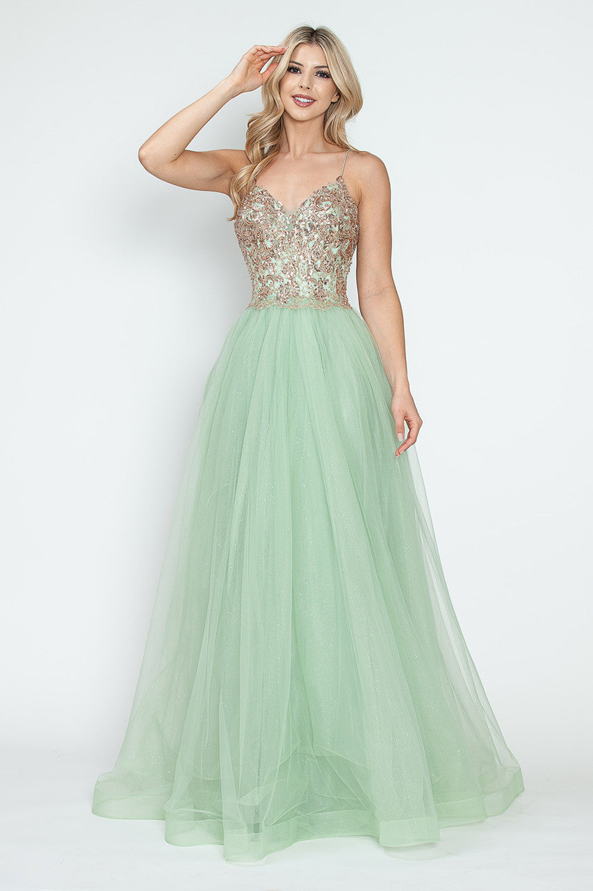 Prom Dresses Long A Line Prom Formal Sequin Metallic Dress Lenovia 8236 Sage