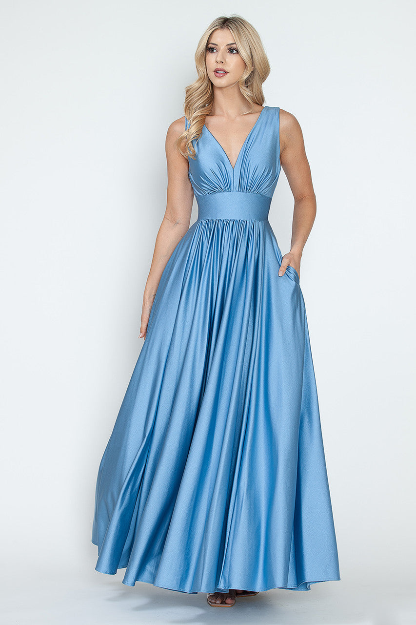 Prom Dresses A Line Pleated Formal Long Dress Lenovia 5232 Perry Blue
