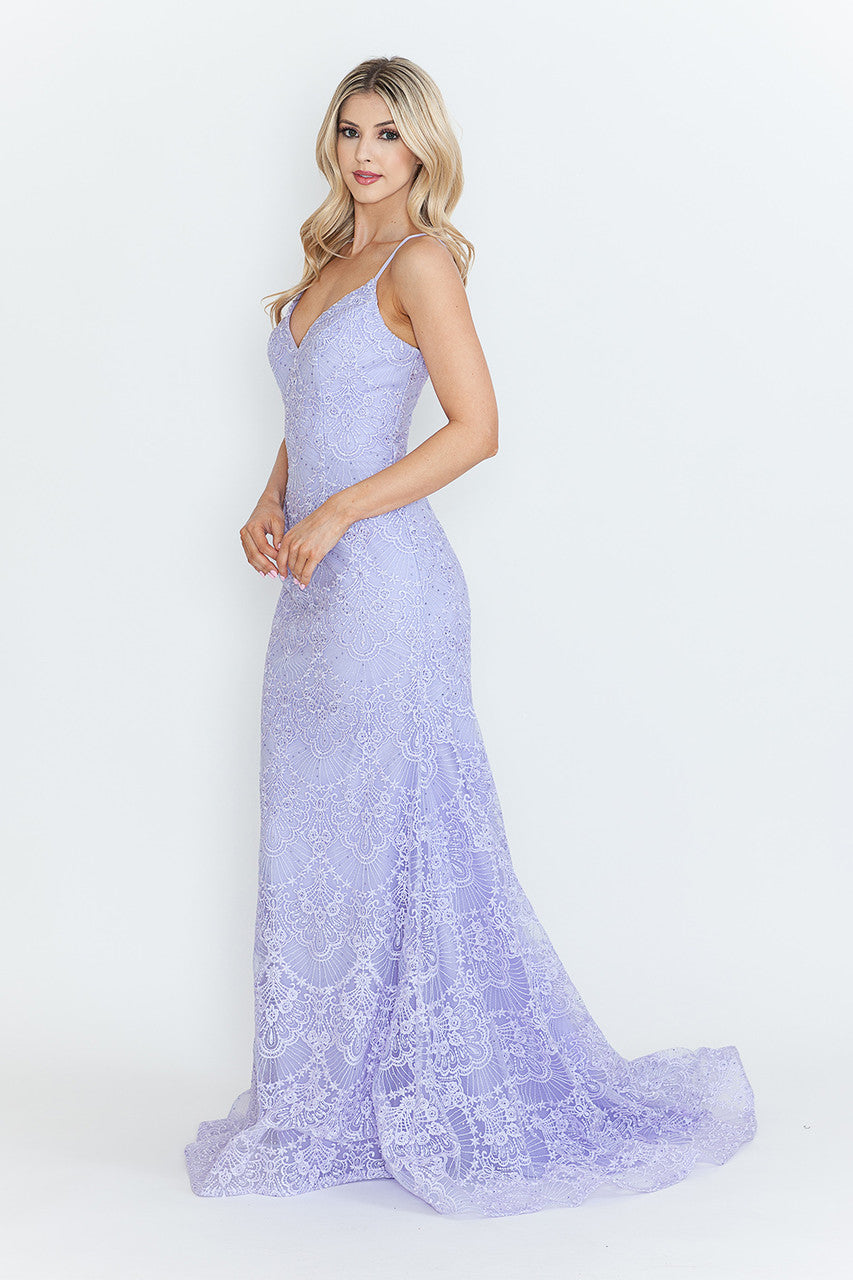 Prom Dresses Formal Prom Lace Fitted Long Evening Dress Lenovia 8338 Lilac