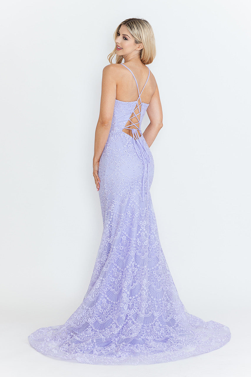 Prom Dresses Formal Prom Lace Fitted Long Evening Dress Lenovia 8338 Lilac