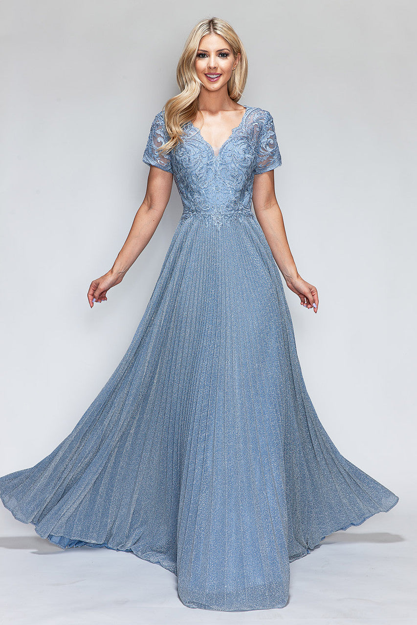 Mother of the Bride Dresses Long Formal Pleated Mother of the Bride Dress Lenovia 8139 Perry Blue