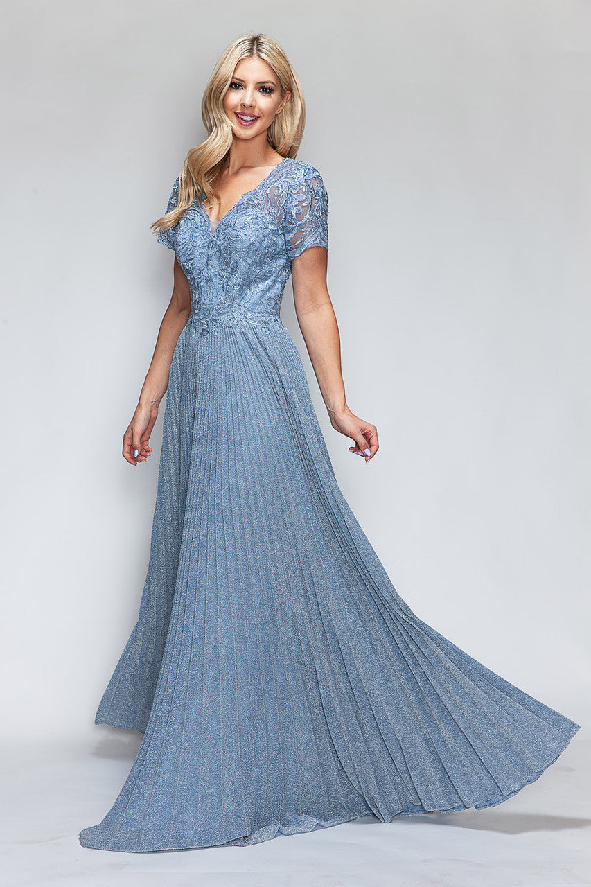 Mother of the Bride Dresses Long Formal Pleated Mother of the Bride Dress Lenovia 8139 Perry Blue