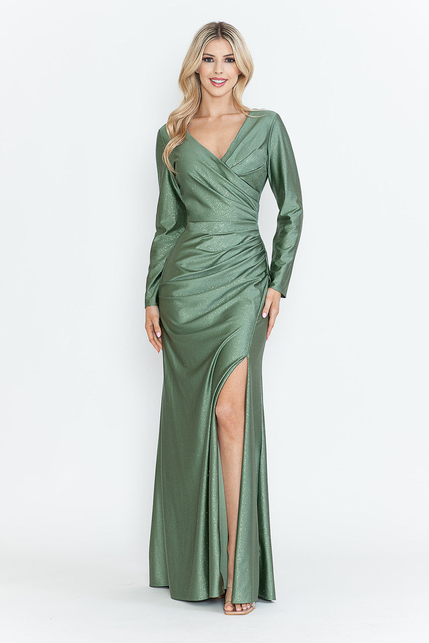 Mother of the Bride Dresses Long Sleeve Mother of the Bride Long Formal Glitter Dress Lenovia 5323 Sage