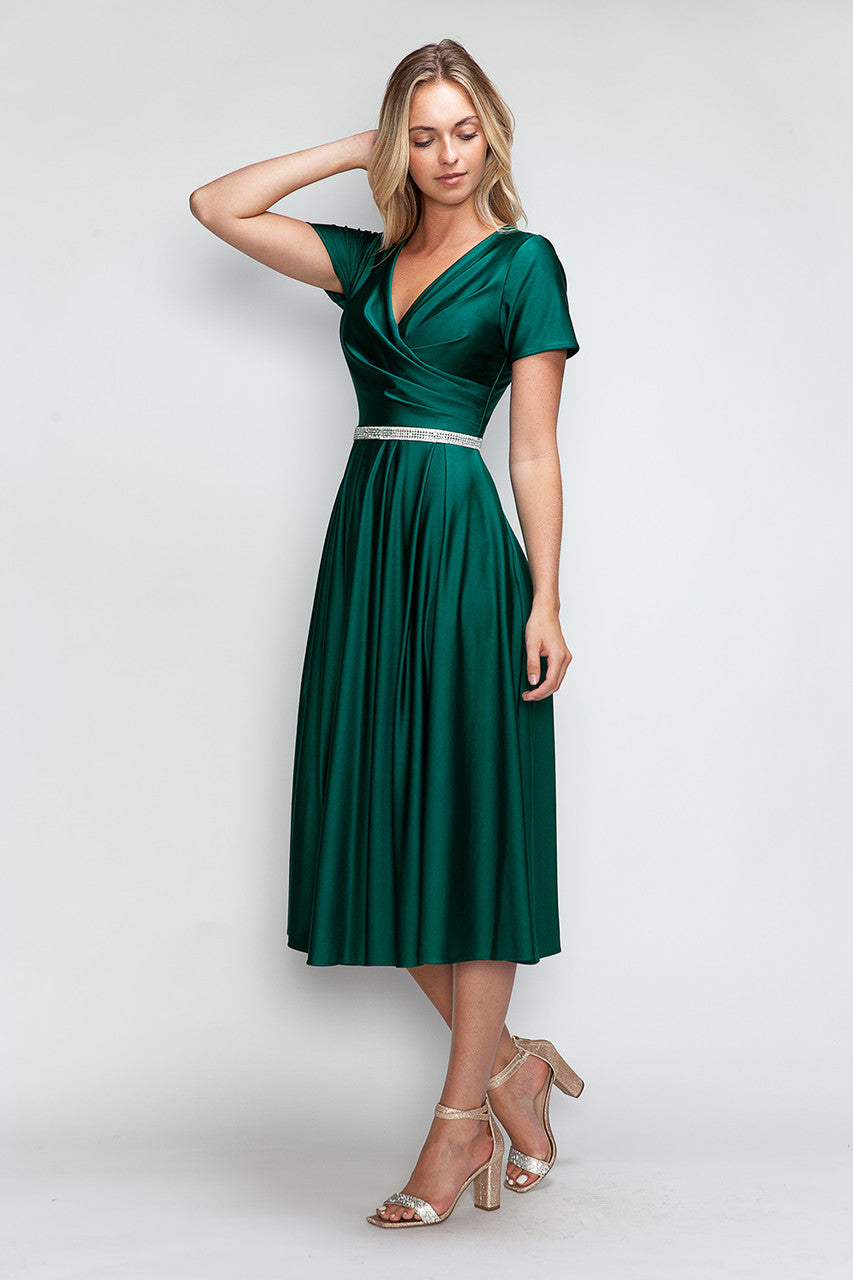 Cocktail Dresses Short Tea Length Pleated Cocktail Dress Lenovia 5274 Hunter Green