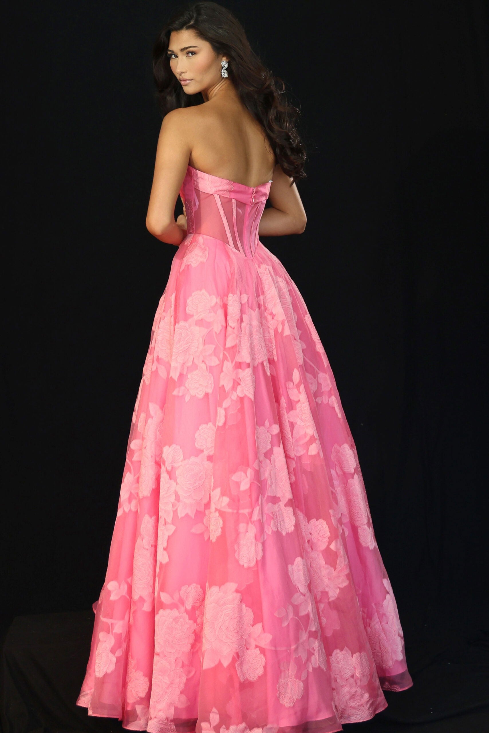 Prom Dresses Long A Line Formal Floral Applique Prom Dress Jovani 47327 Pink