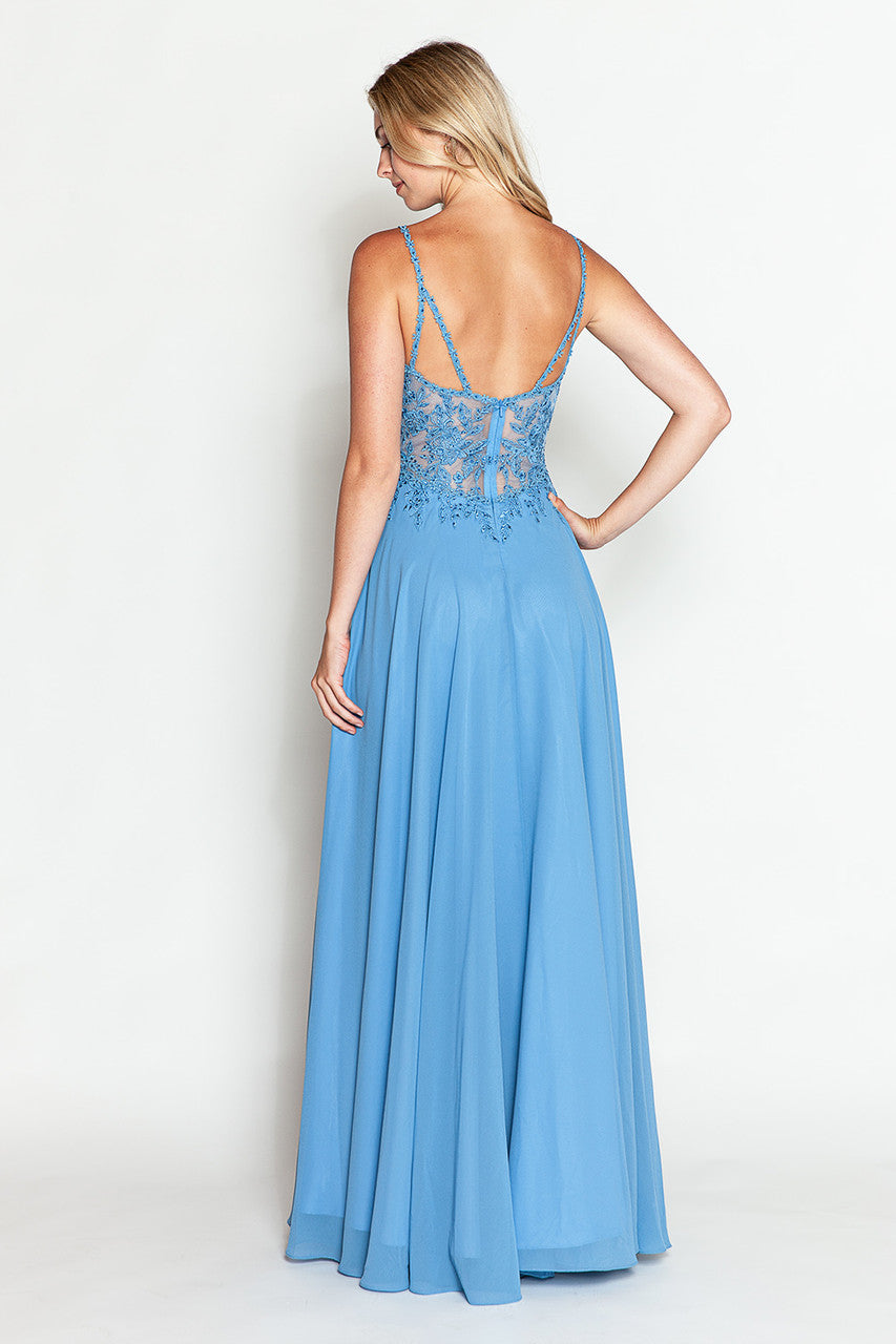 Prom Dresses Long Formal Floral Evening Prom Dress Lenovia 8185 Denim Blue