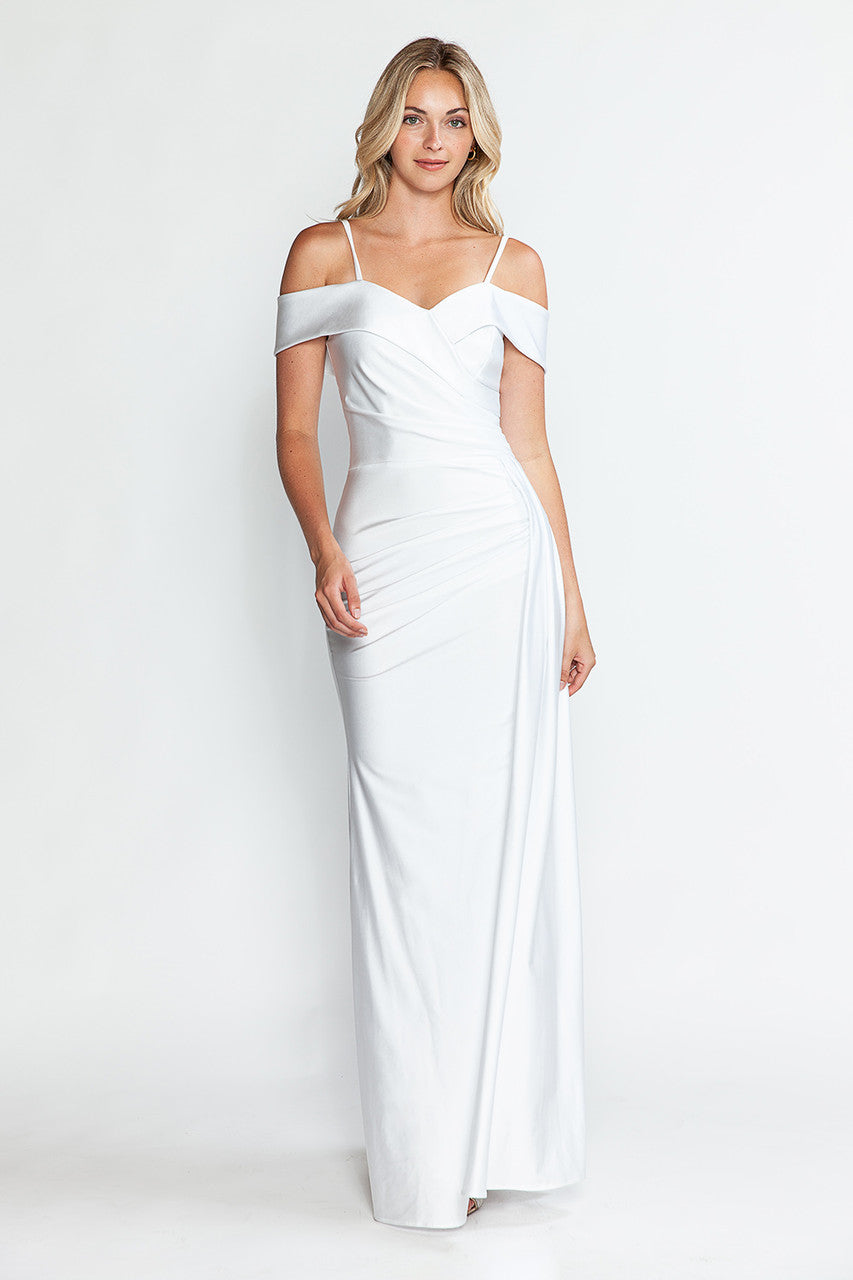 Wedding Dresses Long Wedding Slit Pleated Dress Lenovia 5320 Ivory
