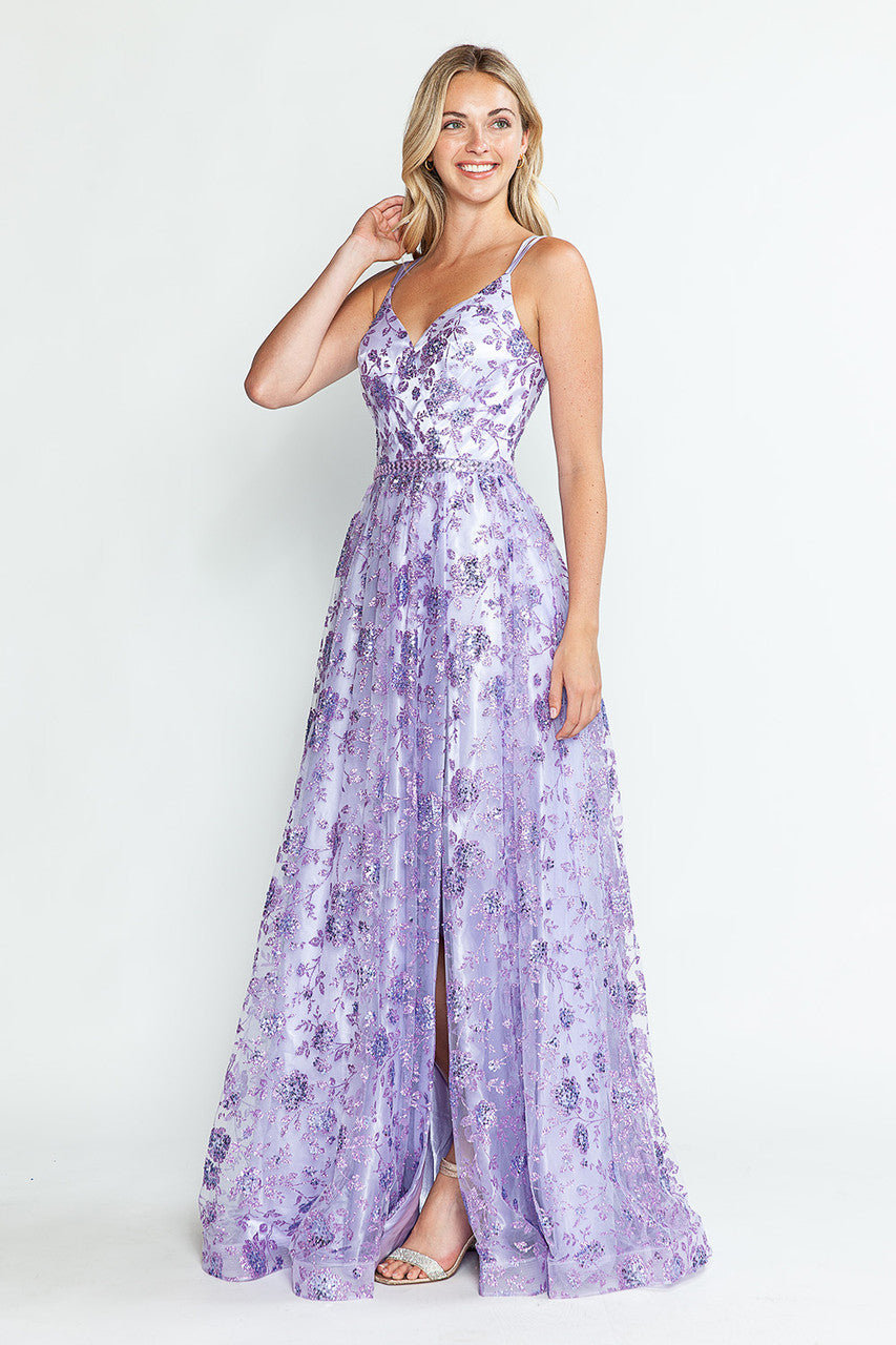 Prom Dresses Glitter Corset Long Formal Floral Prom Dress Lenovia 8235 Lilac