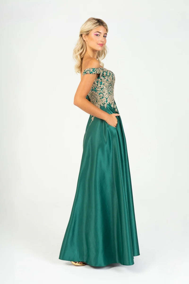 Off-the-Shoulder Floor-Length Satin Formal A-Line Eureka Fashion 9027