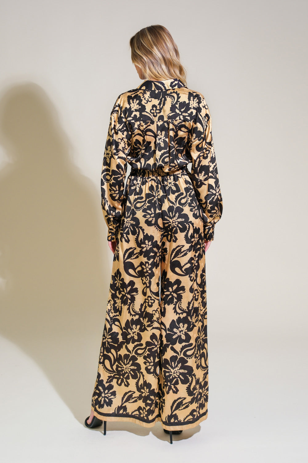 Jumpsuit Floral Print Long Sleeve Formal Jumpsuit Black/Taupe
