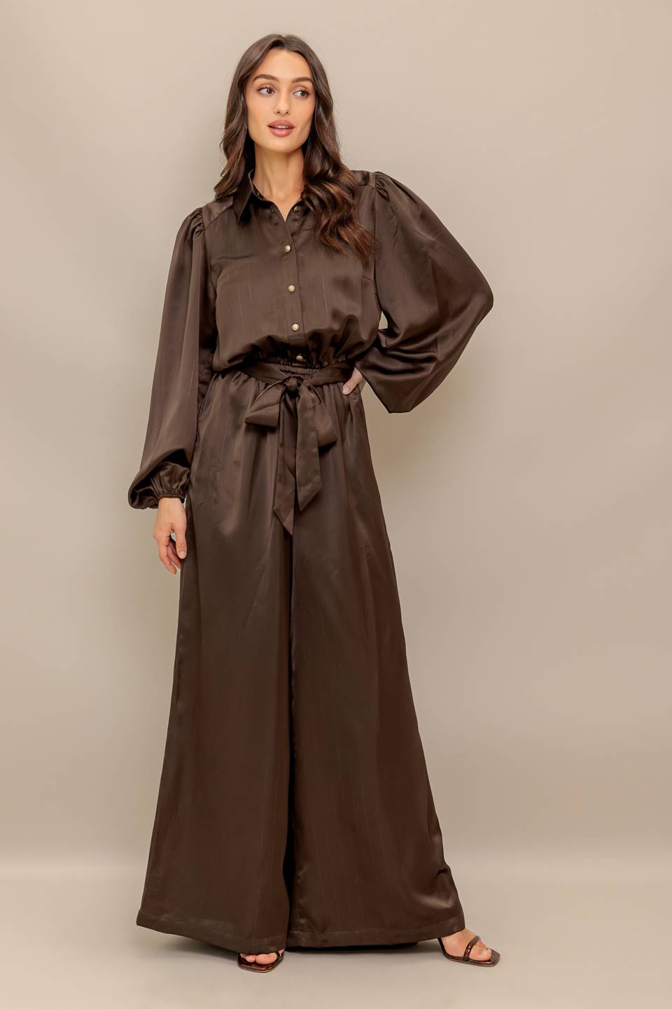 Jumpsuit Long Sleeve Formal Jumpsuit Brown