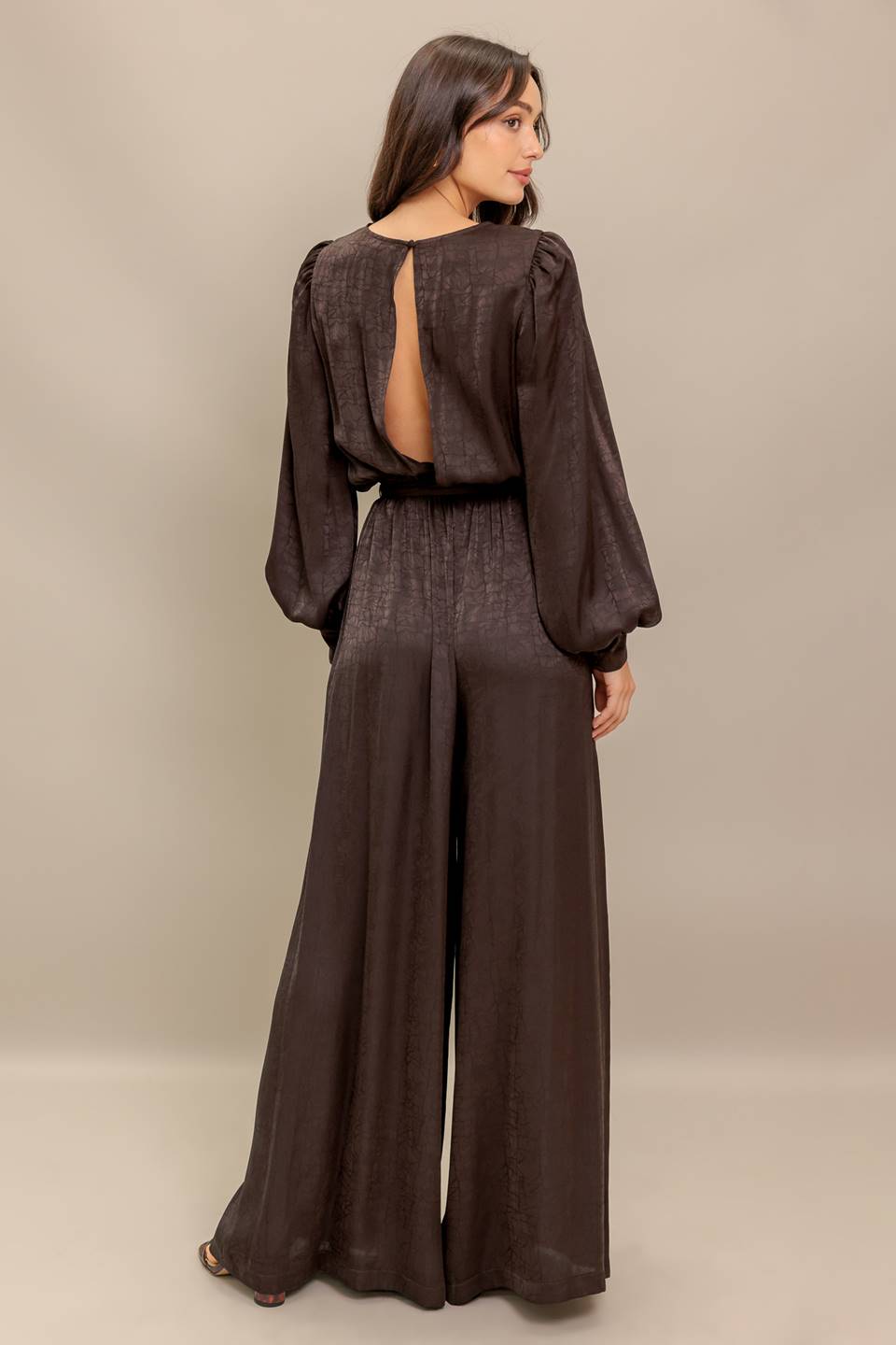 Jumpsuit Long Sleeve Velvet Formal Jumpsuit Brown