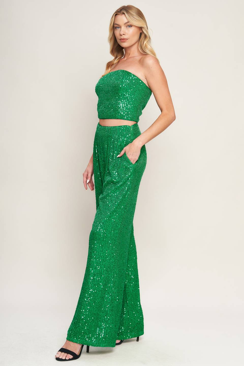 Pant Suit Long Formal Sequin Glitter Pant Suit Green