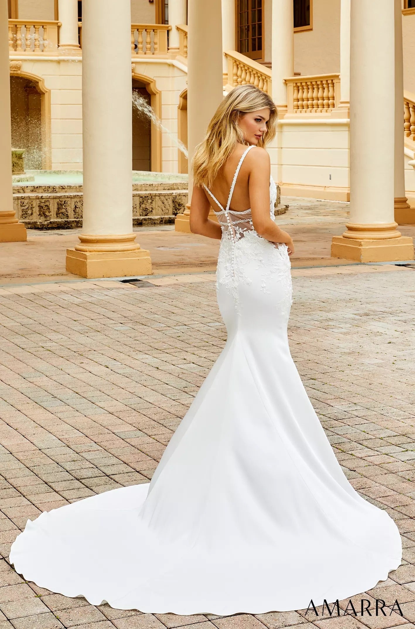 Wedding Dresses Lace Mermaid Long Bridal Wedding Dress Amarra 7010 Ivory/Nude