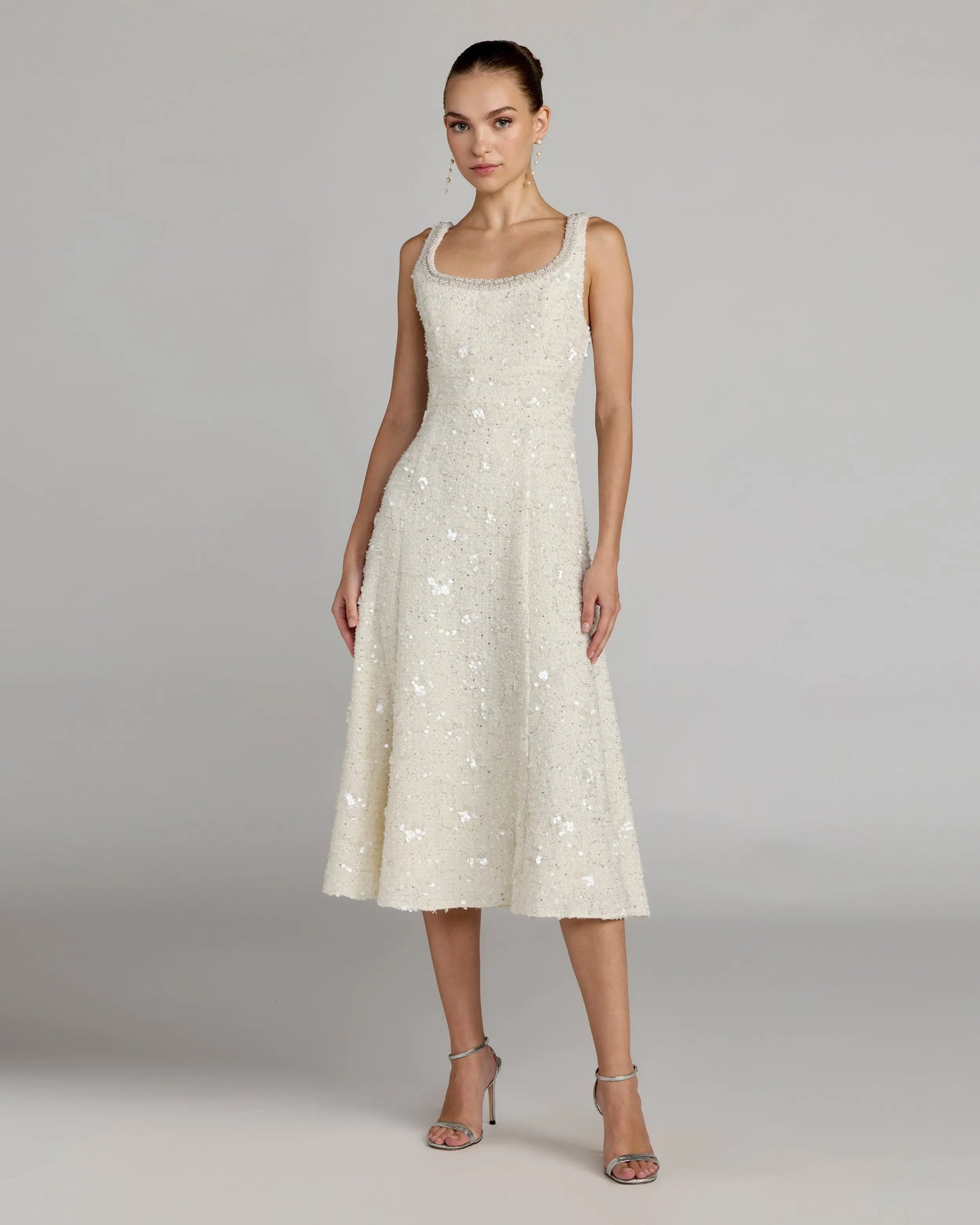 Wedding Dresses Midi Beaded Wedding Dress - A Line - Mac Duggal 56371 Ivory-Boucle-56371-A Line