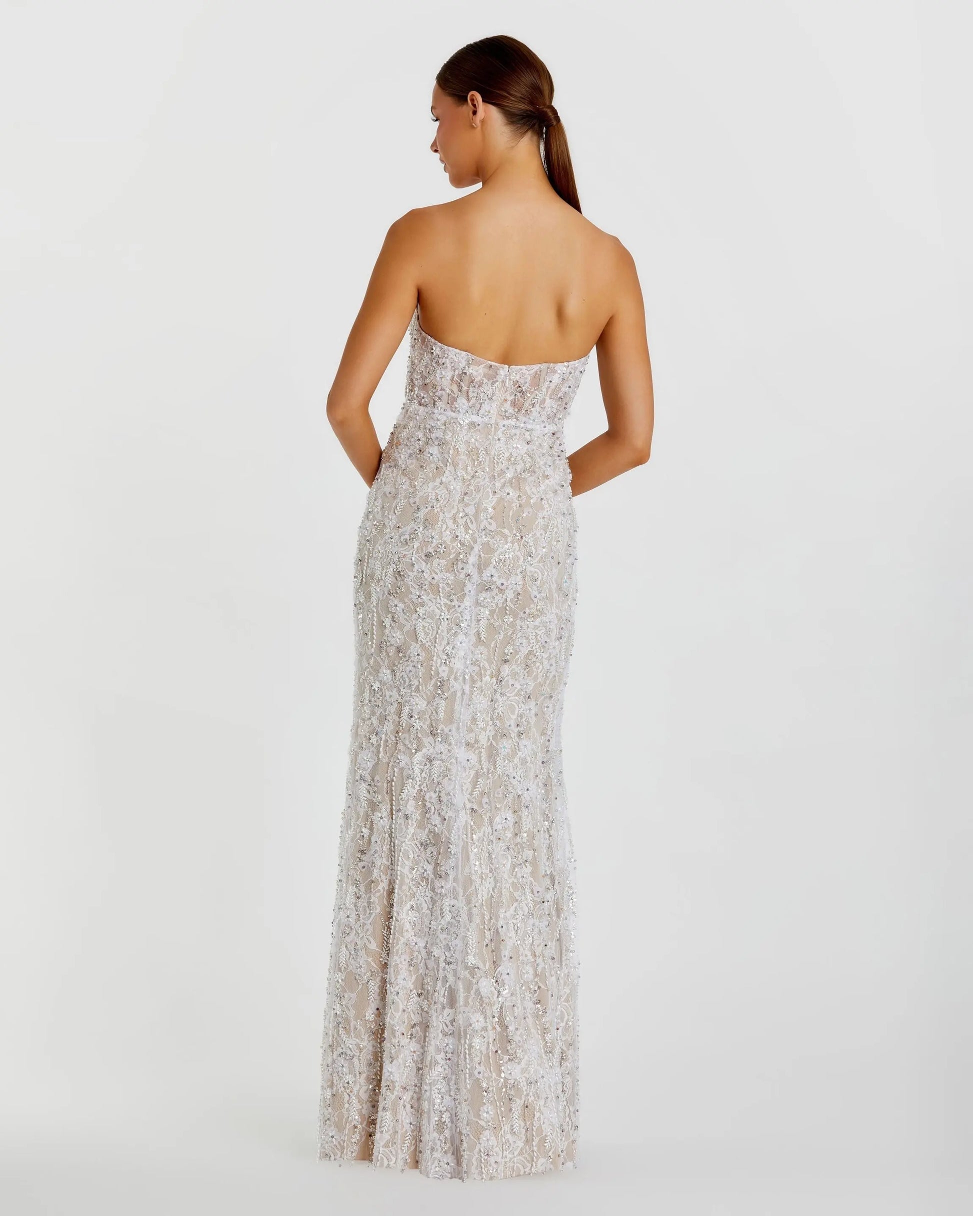 Wedding Dresses Long Fitted Bridal Gown - Lace - Mac Duggal 68893 Ivory Nude-Lace-68893-Sequin