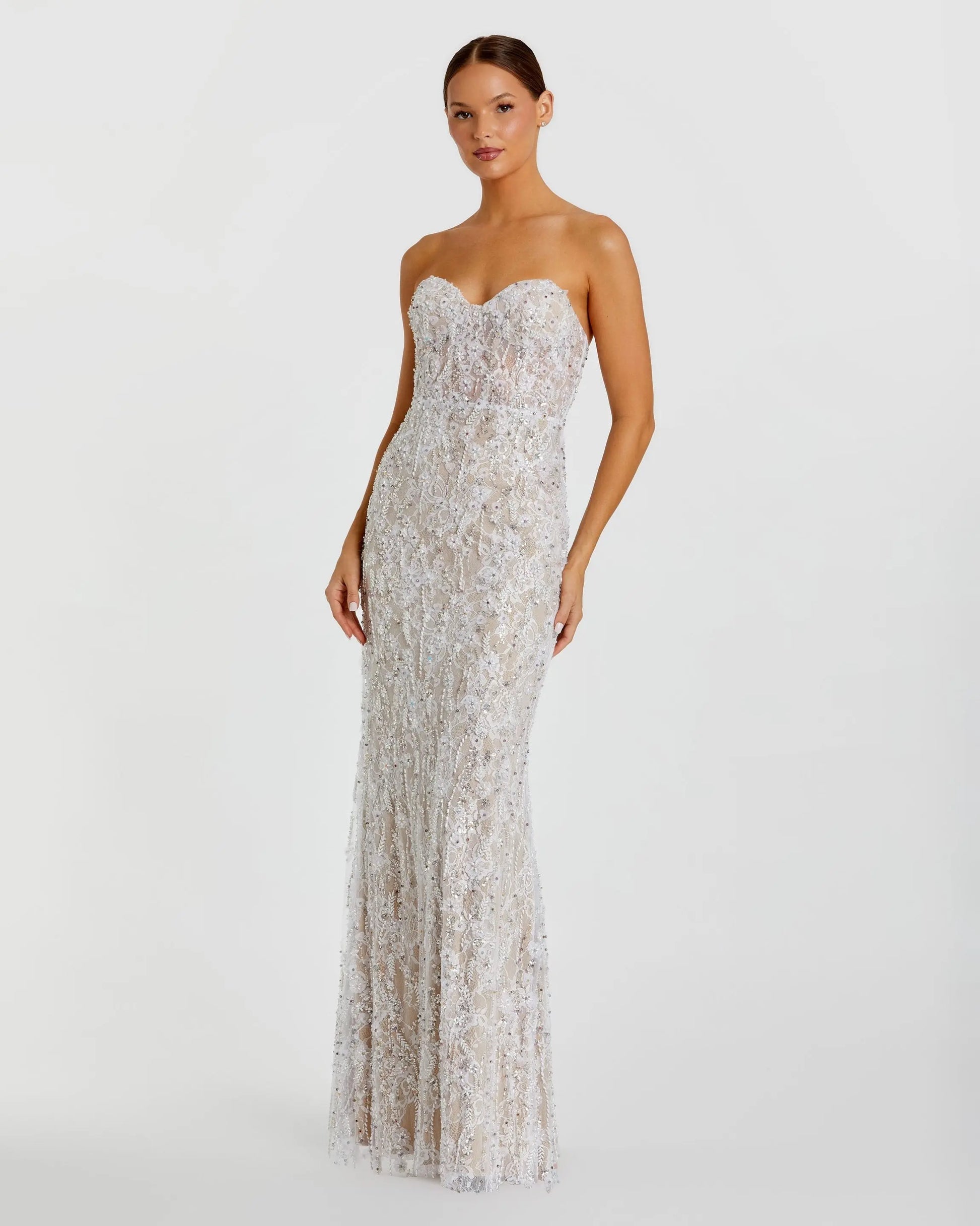 Wedding Dresses Long Fitted Bridal Gown - Lace - Mac Duggal 68893 Ivory Nude-Lace-68893-Sequin