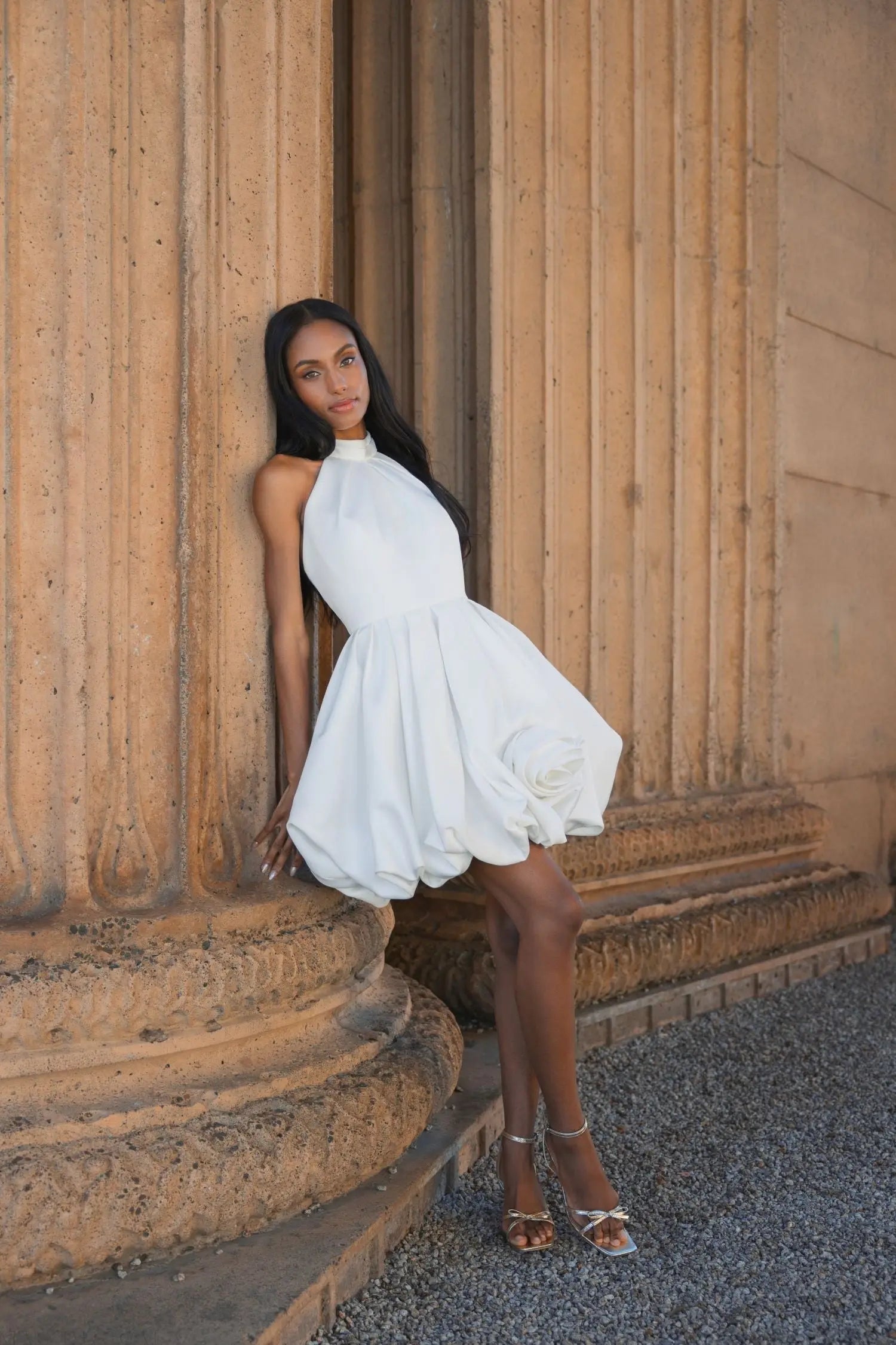 Wedding Dresses Short A Line Mini Wedding Dress - Floral Detail – Mac Duggal 20707 Ivory-Satin-20707-Floral