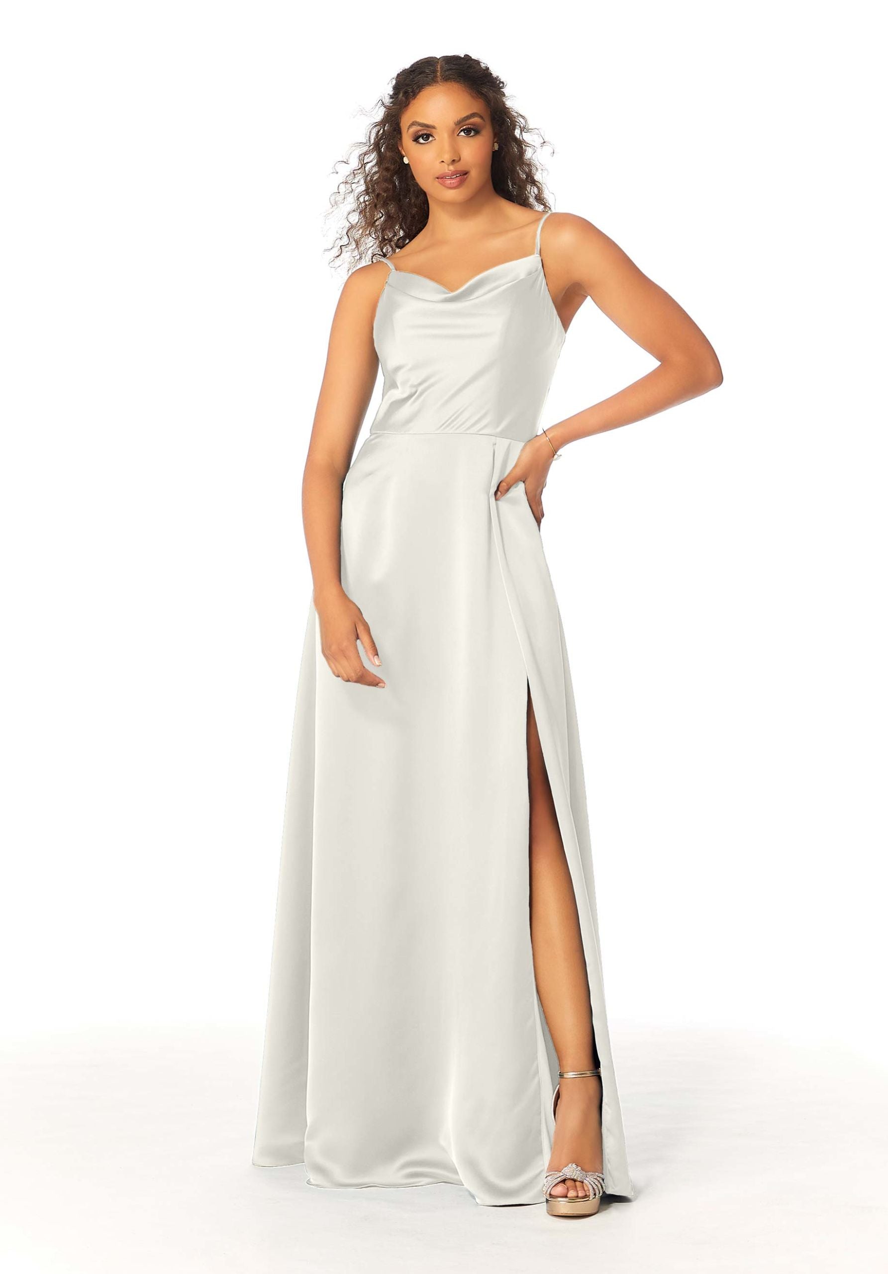 Wedding Dresses Long Bridal A Line Wedding Dress Ivory-Satin-21813-Cowl