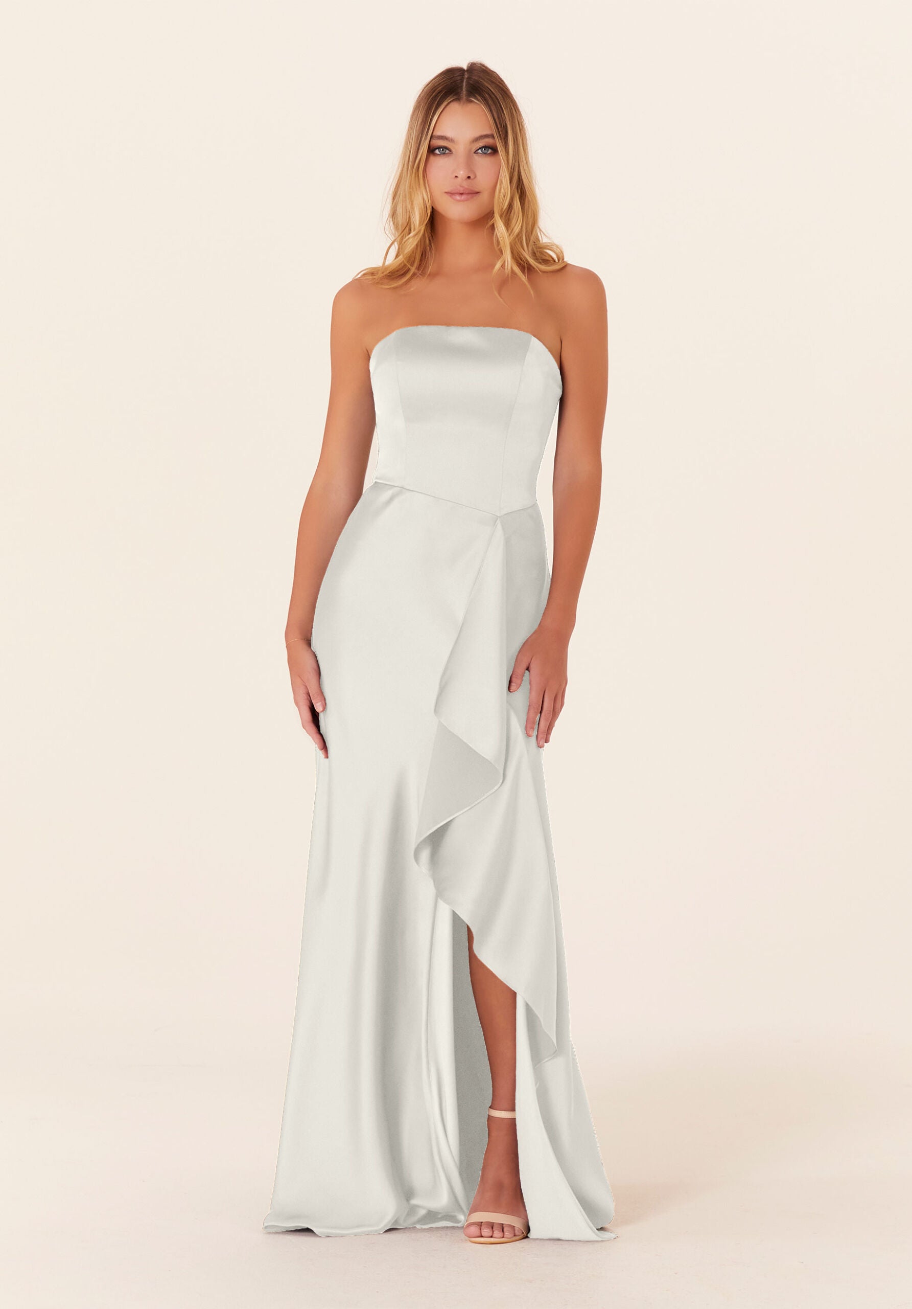 Wedding Dresses Long Ruffle A Line Bridal Wedding Dress Ivory-Satin-21834-Ruffle