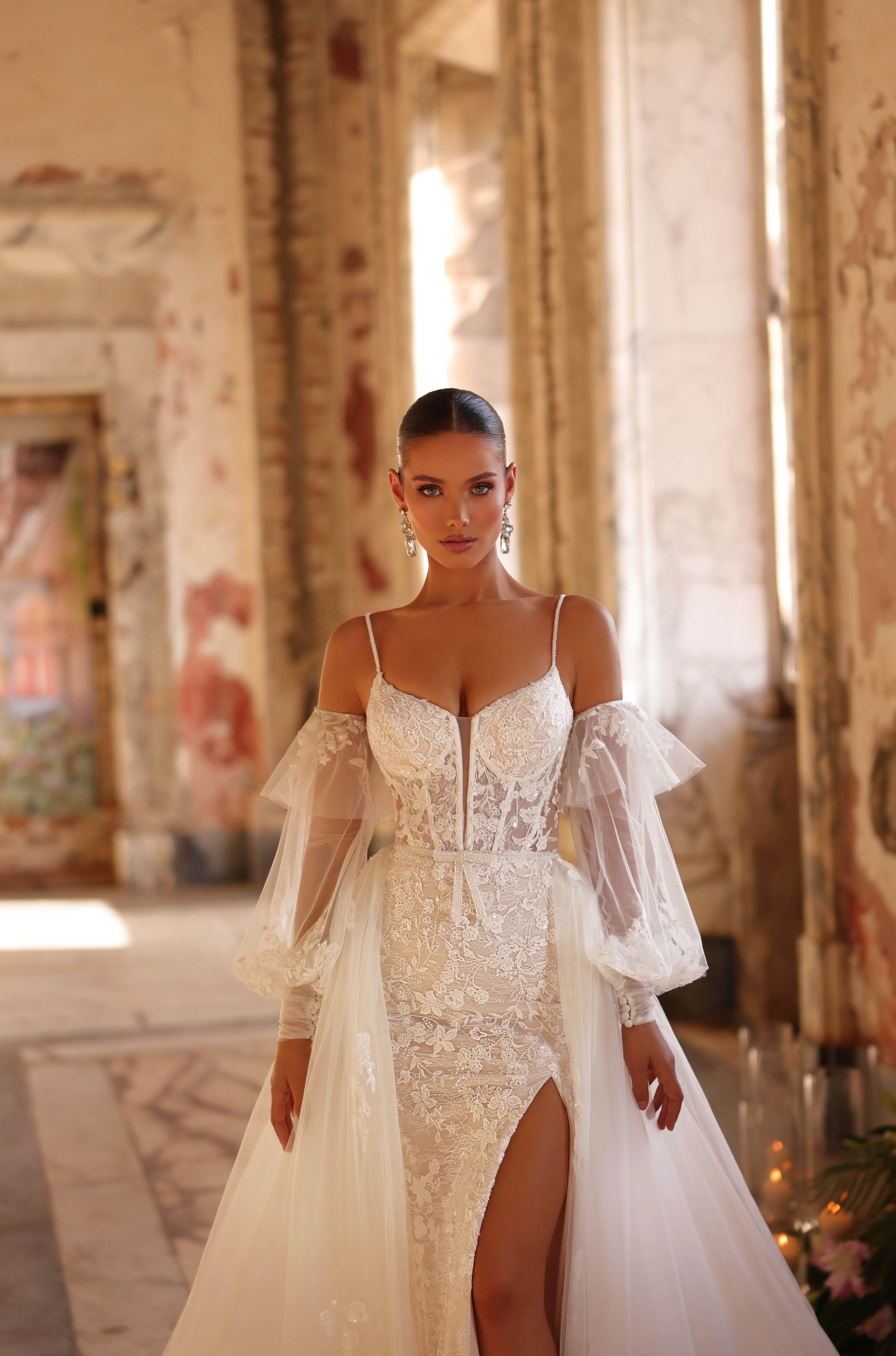 Wedding Dresses Slit Long Wedding Dress Amarra 89111 Ivory/Nude