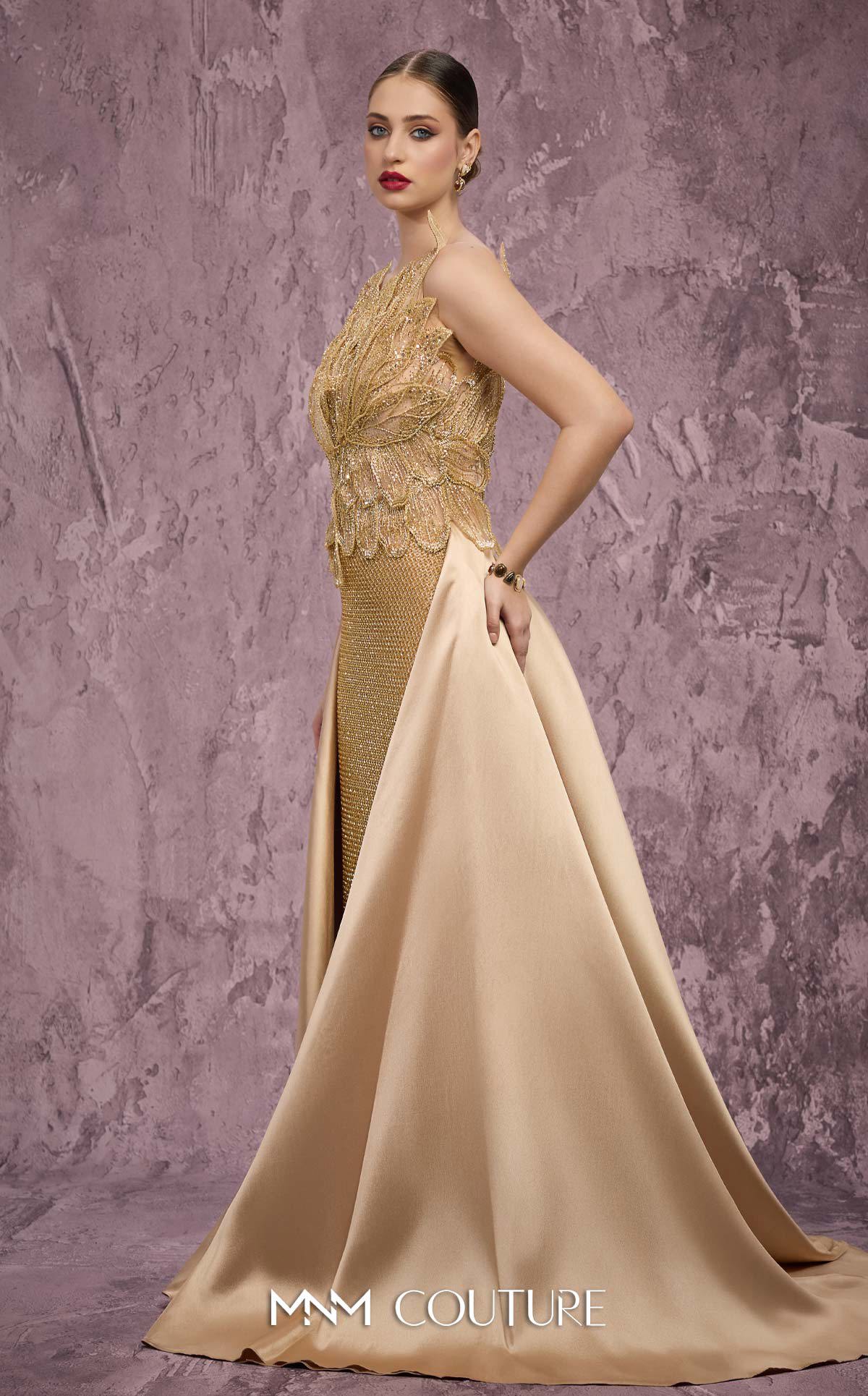 Crew/High-Neck Floor-Length Sequin Evening Sheath MNM Couture J03186