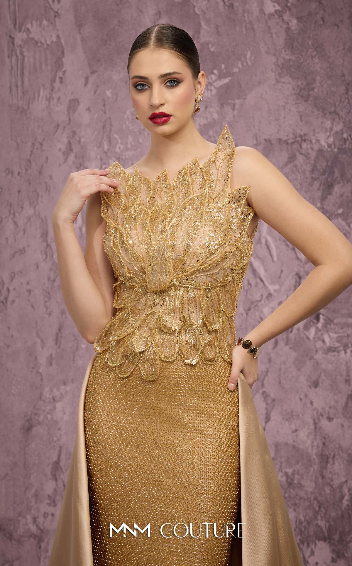 Crew/High-Neck Floor-Length Sequin Evening Sheath MNM Couture J03186