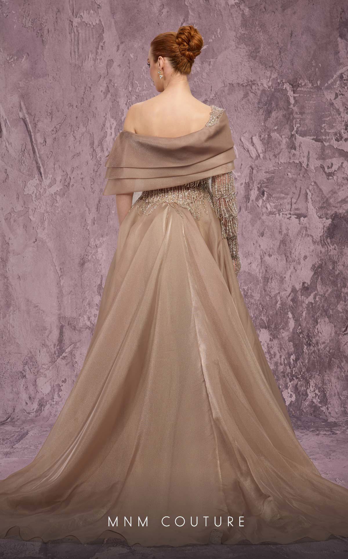 Off-Shoulder A-Line Tulle Evening Gown by MNM Couture J03308 in Vision