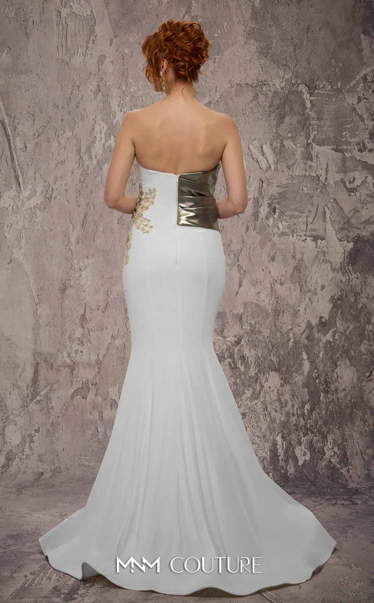 Strapless Mermaid Metallic Evening Gown by MNM Couture J03554 in Grey