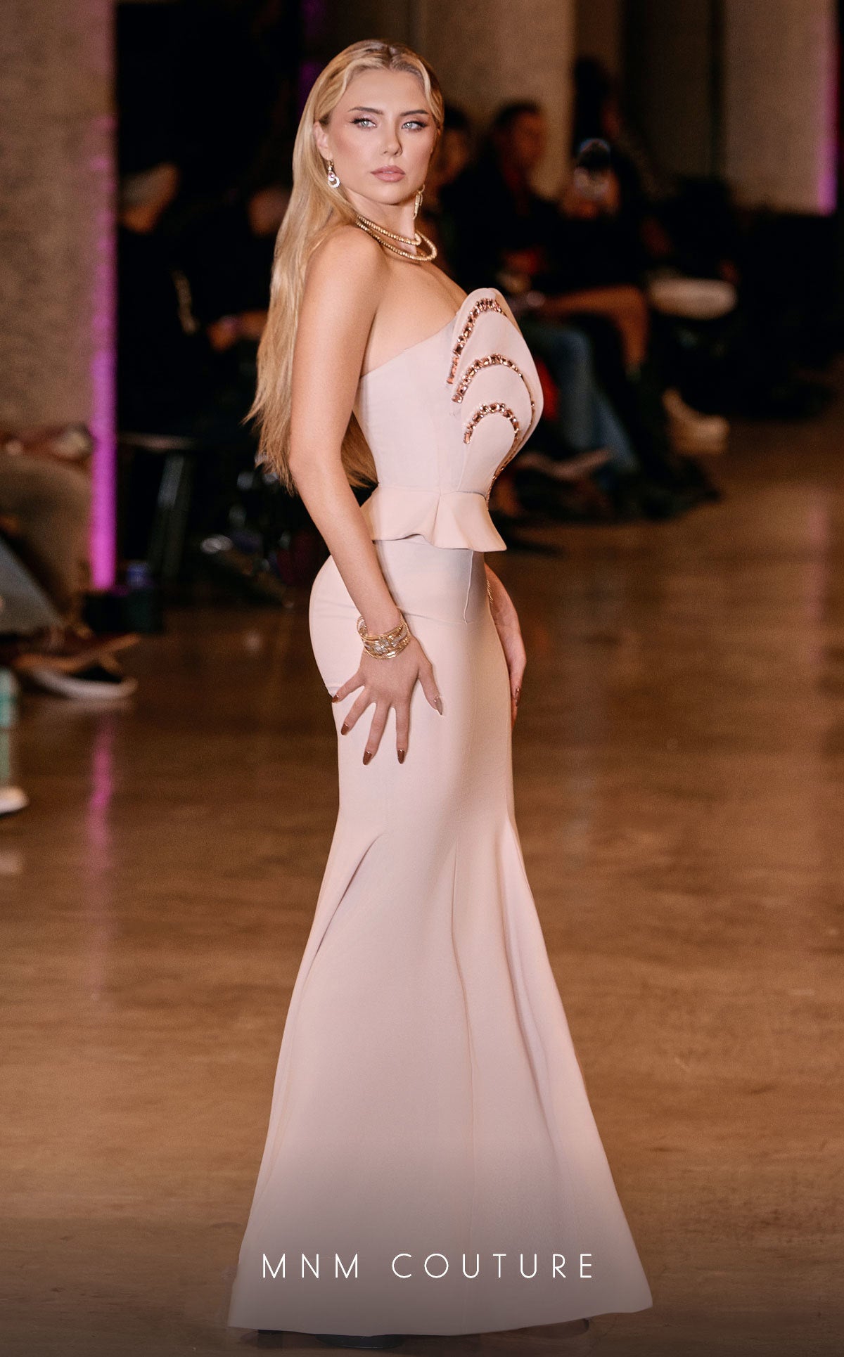 Strapless Curved Neck Floor-Length Crepe Formal Mermaid MNM Couture J03571
