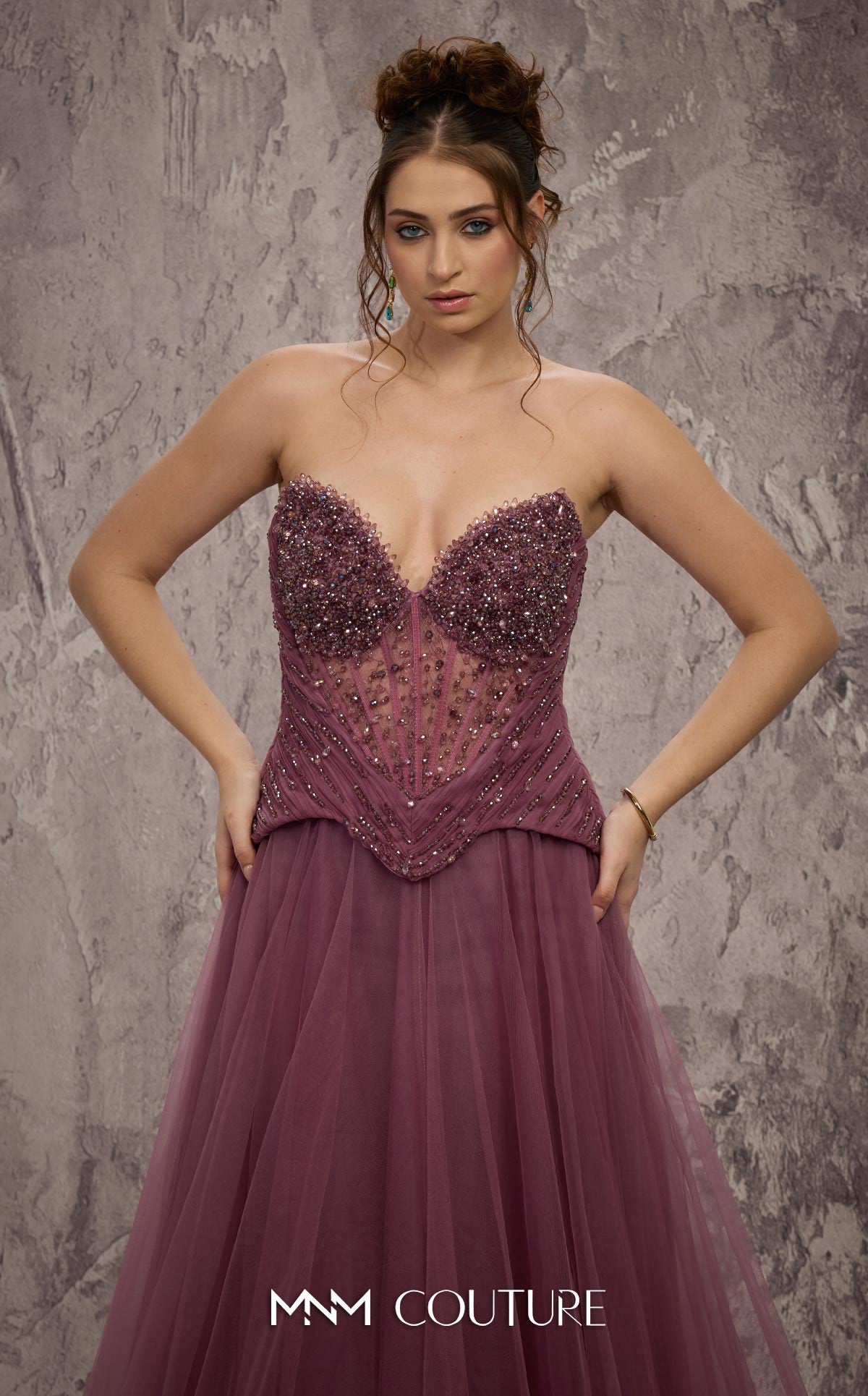 Strapless Full-Length Tulle Prom Dress by MNM Couture J03608 in Lilac