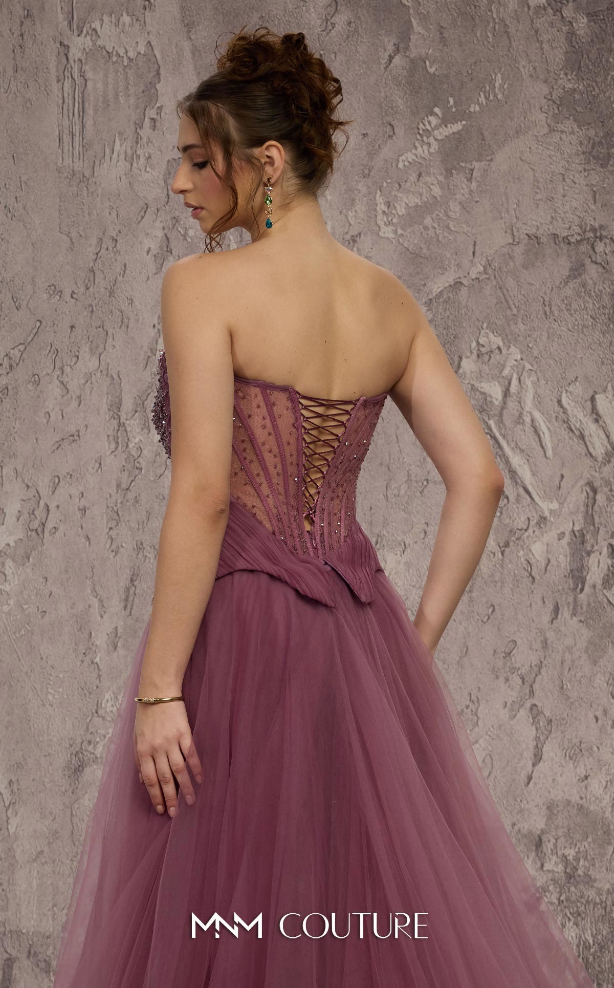 Strapless Full-Length Tulle Prom Dress by MNM Couture J03608 in Lilac