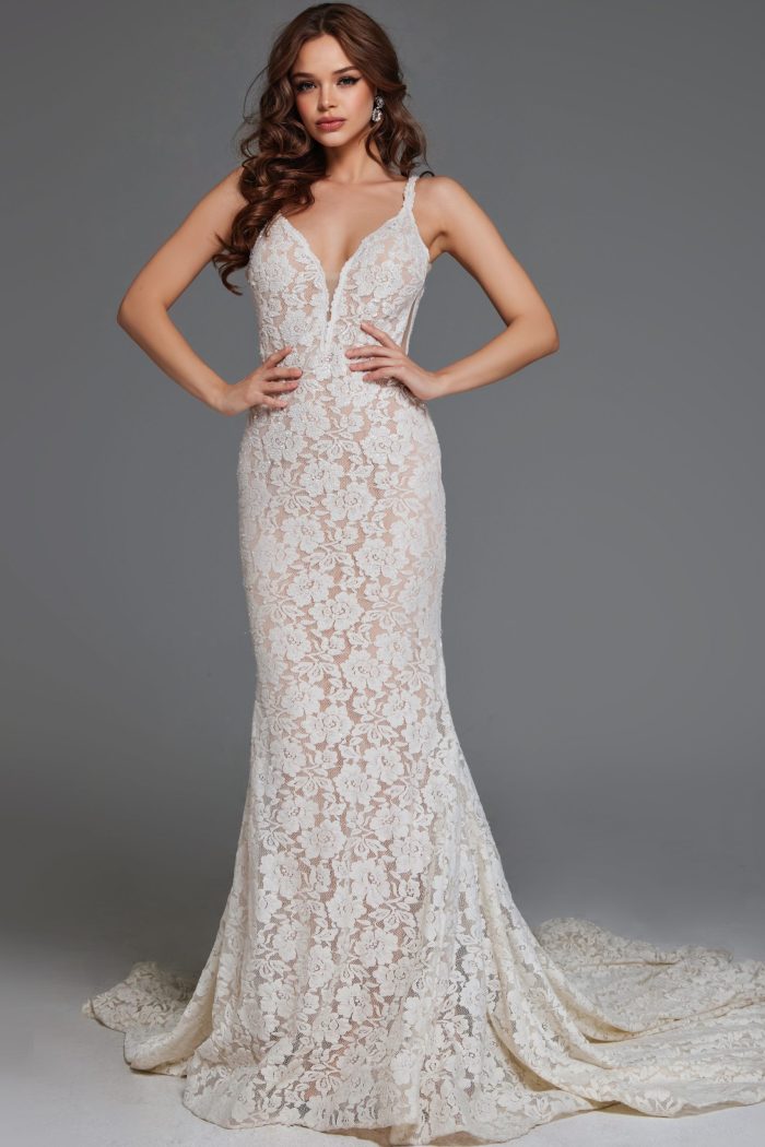 Wedding Dresses Mermaid Long Lace Wedding Dress Ivory/Nude