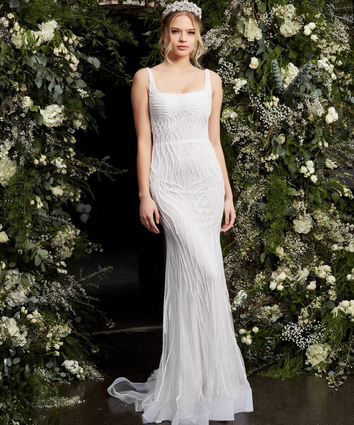Wedding Dresses Sequin Long Beaded Wedding Dress Off White