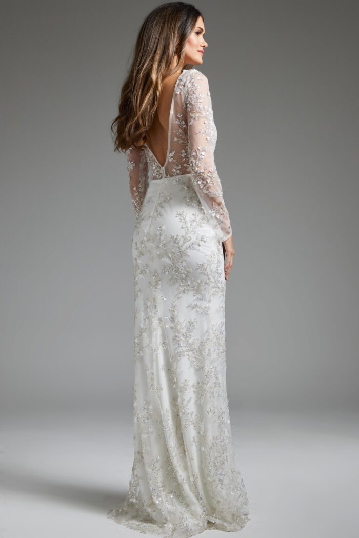 Wedding Dresses Beaded Belt Long Lace Wedding Dress Off-White